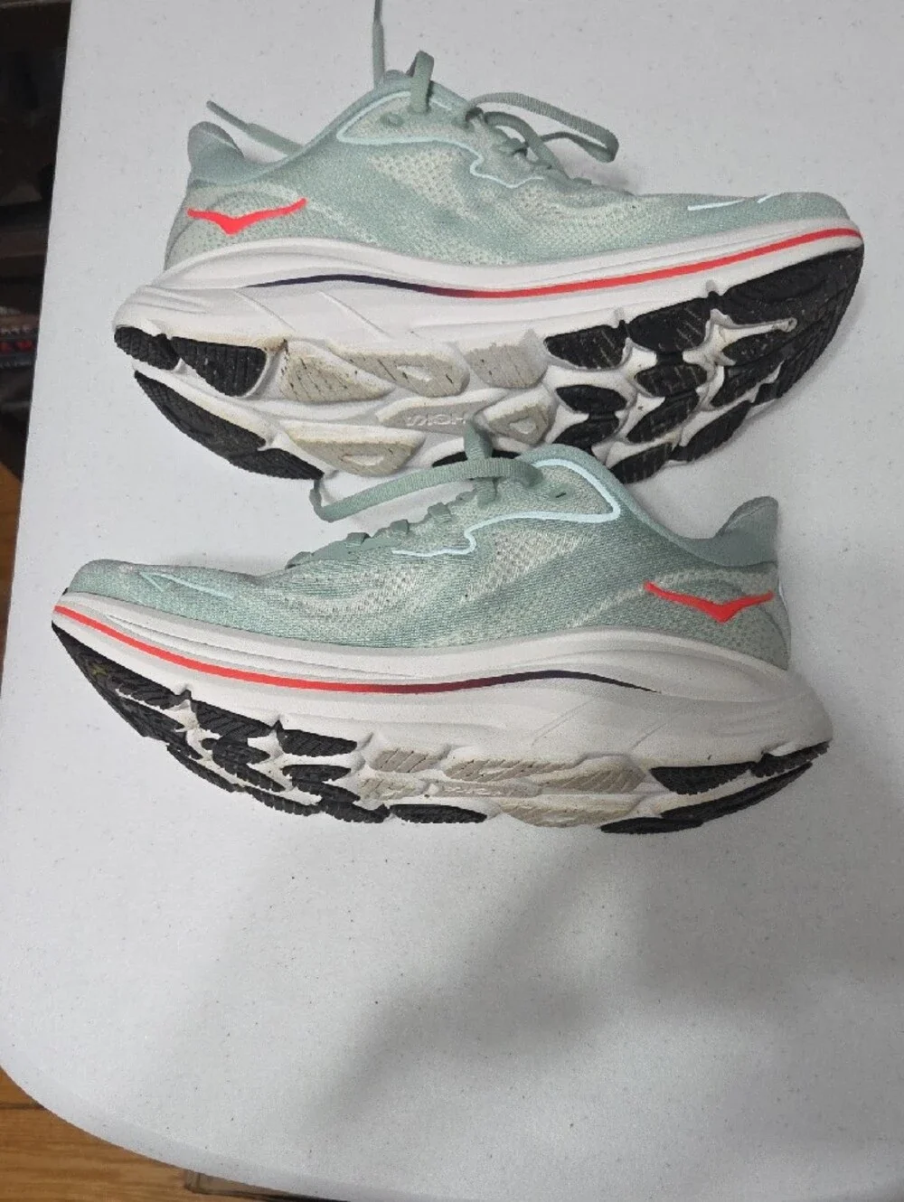 Hoka Women's Light Mint Green Running Shoes with Coral Accents